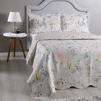 Kit Colcha Cobre Leito 150 Fios Matelado Boutis Estampada Dupla Face Cartagena Areia